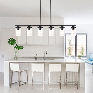 Six-Light Linear Chandelier Over Dining Table With Matte Finish
