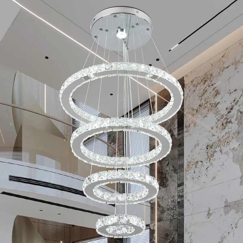 Sleek Crystal Ring Chandelier featuring Adjustable Four-Ring Design