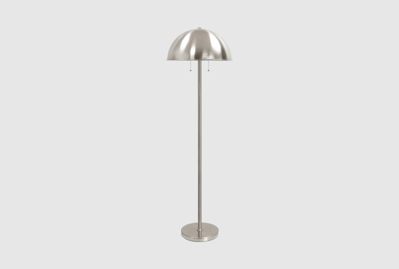 Sleek Mushroom Floor Lamp: Polished Chrome Stick Base & Dome Shade