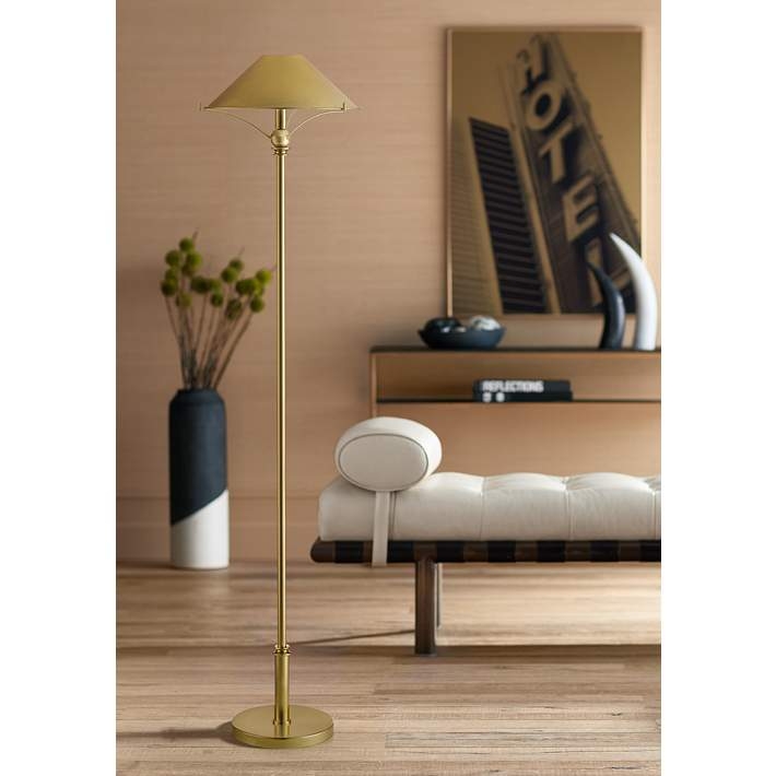 Slender Floor Lamp Polished Finish Drum Shade Minimalist