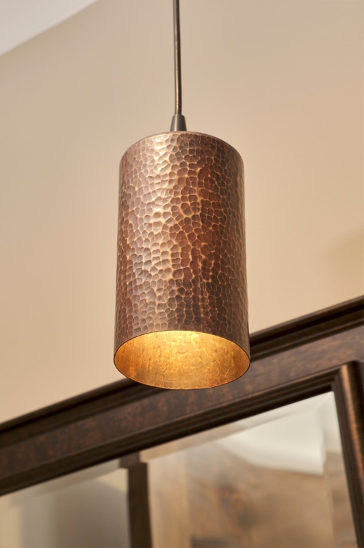 Slim Cylinder Pendant Light in Oil Rubbed Bronze with Hammered Texture