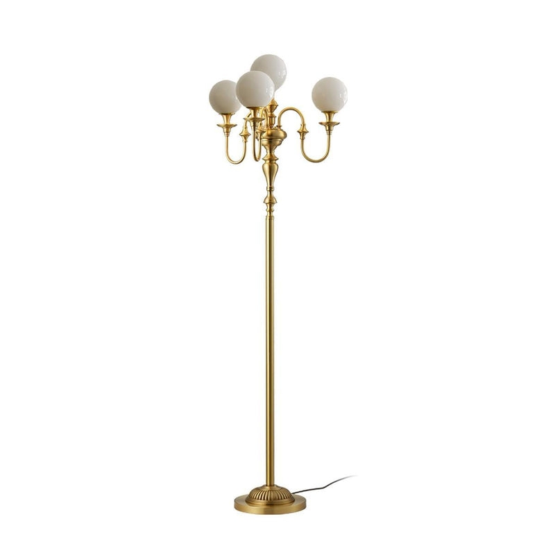 Slim Polished Brass Five-Arm Candelabra Floor Lamp, Modern Glam Style