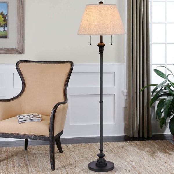 Slim Profile Floor Lamp, Matte Black Finish, White Tapered Fabric Shade