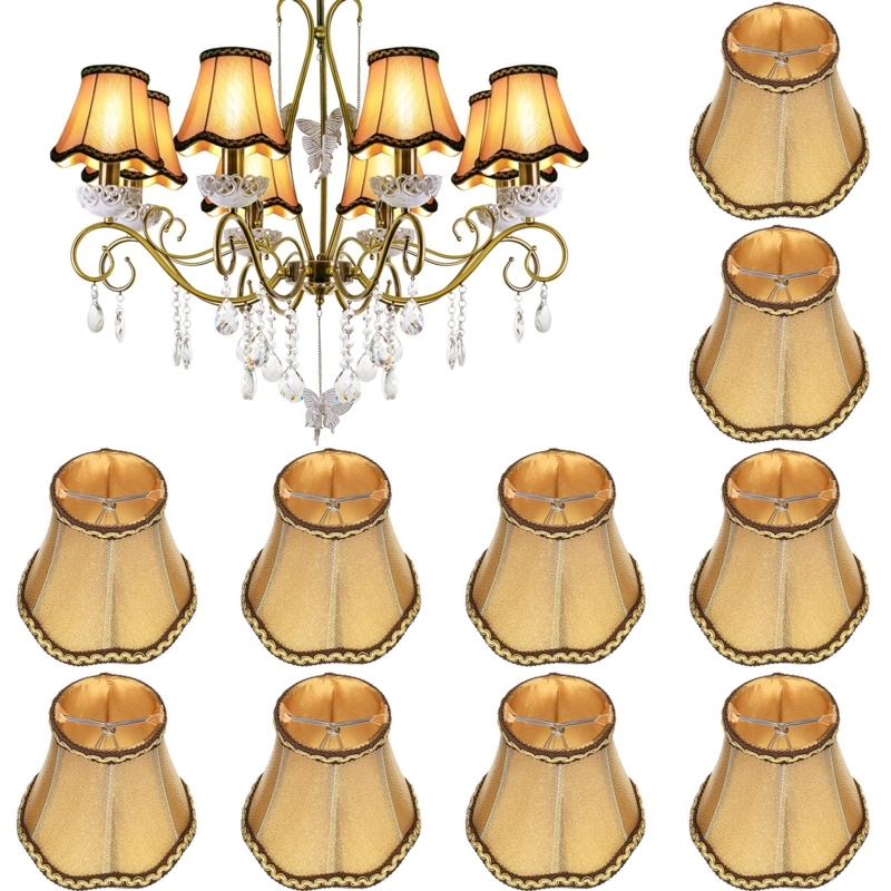 Small Clip On Chandelier Shades Coffee Brown Fabric Empire Set
