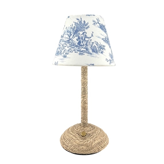 Small Clip-On Lamp Shade Blue White Toile Pictorial Print Empire
