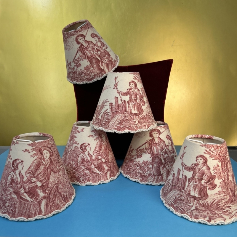 Small Empire Lamp Shade Blue Toile Clip-On Piping Trim Chandelier