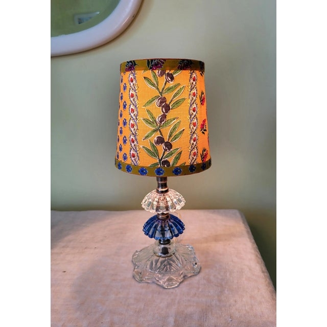 Small Lamp Shade Pair Navy Cream Botanical Floral Clip On Empire