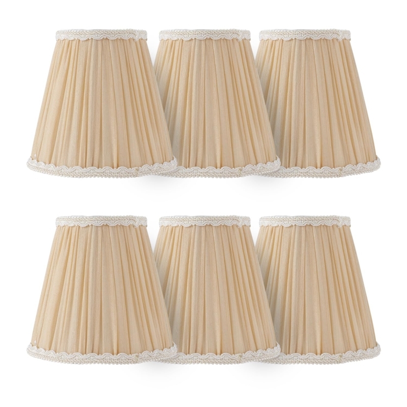 Small Lamp Shades Set, Gold Linen-Like, Pleated Empire Silhouette