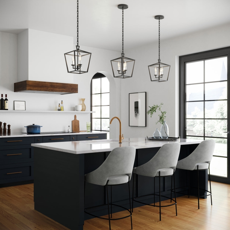 Small Lantern Pendant Light Matte Black Geometric Frame Glass
