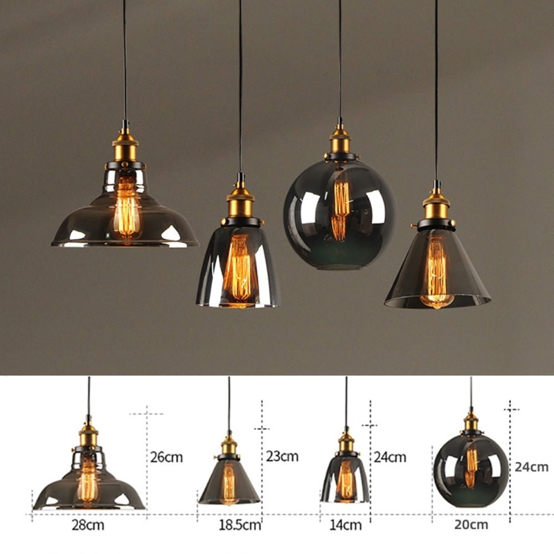 Smoky Glass Cluster Pendant Lights Mixed Shapes Industrial Vintage Trio
