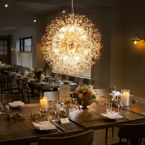 Spherical Chandelier: Gold 16-Light with Faceted Crystal Accents