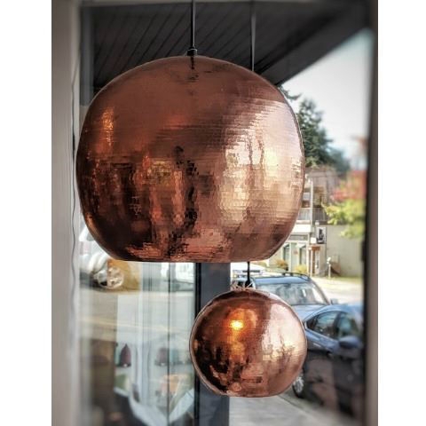Spherical Globe Pendant Light, Polished Copper Minimalist Fixture