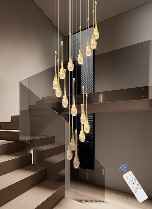 Spiral Chandelier: Gold Teardrop Crystal Cascade for Grand Foyers