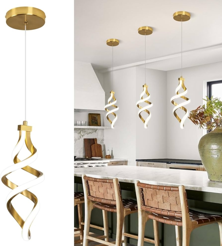 Spiral Pendant Light Integrated LED Matte Black Modern Dining Fixture.