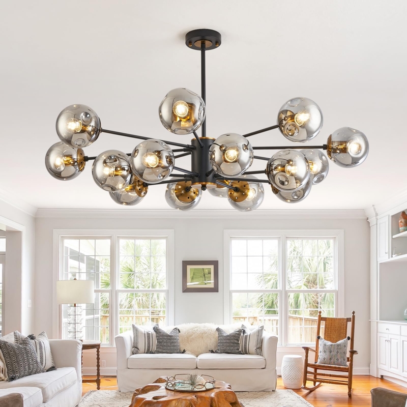 Sputnik Bubble Chandelier Black Branching Clear Glass Globes (67 characters)