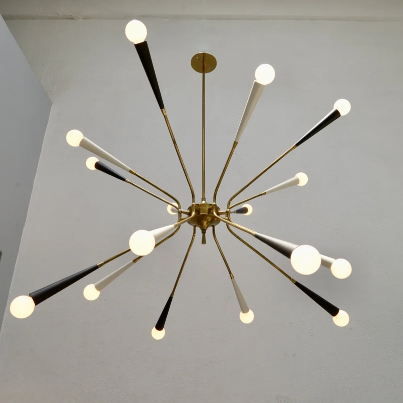Sputnik Chandelier, 1950s Italian Style, Radiating Arms, Vintage Fixture