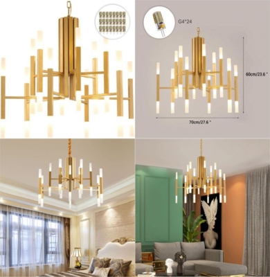 Sputnik Chandelier, 24-Light Radial Design Frosted Bulbs Luxury