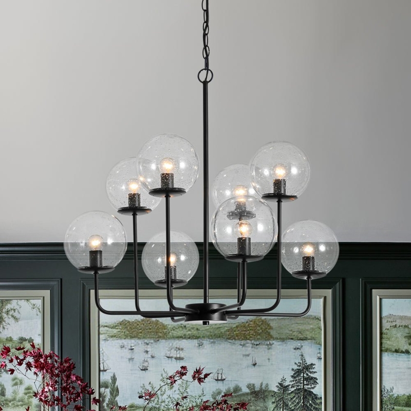 Sputnik Chandelier 8-Light Seeded Glass Globes Industrial Fixture