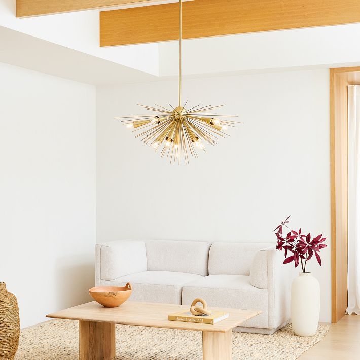 Sputnik Chandelier, Brass, Frosted Glass Globes, Mid-Century Dining