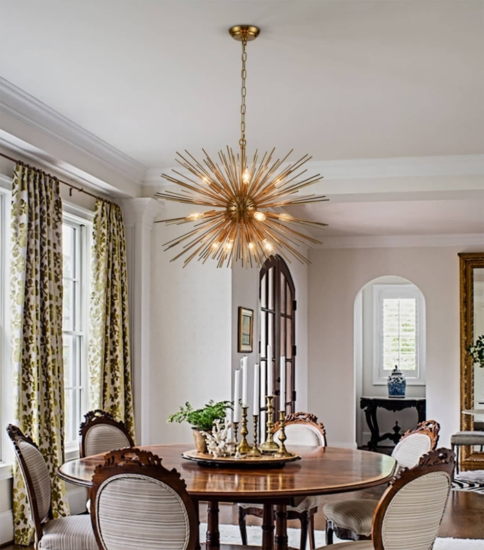 Sputnik Chandelier, Brushed Finish, 12-Light Globe Bulbs, MCM Lighting