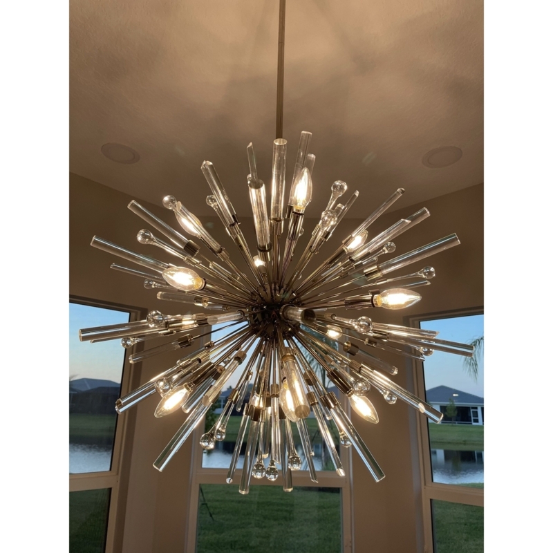 Sputnik Chandelier, Crystal Tipped Rods, Stardust Effect, Glam Lighting