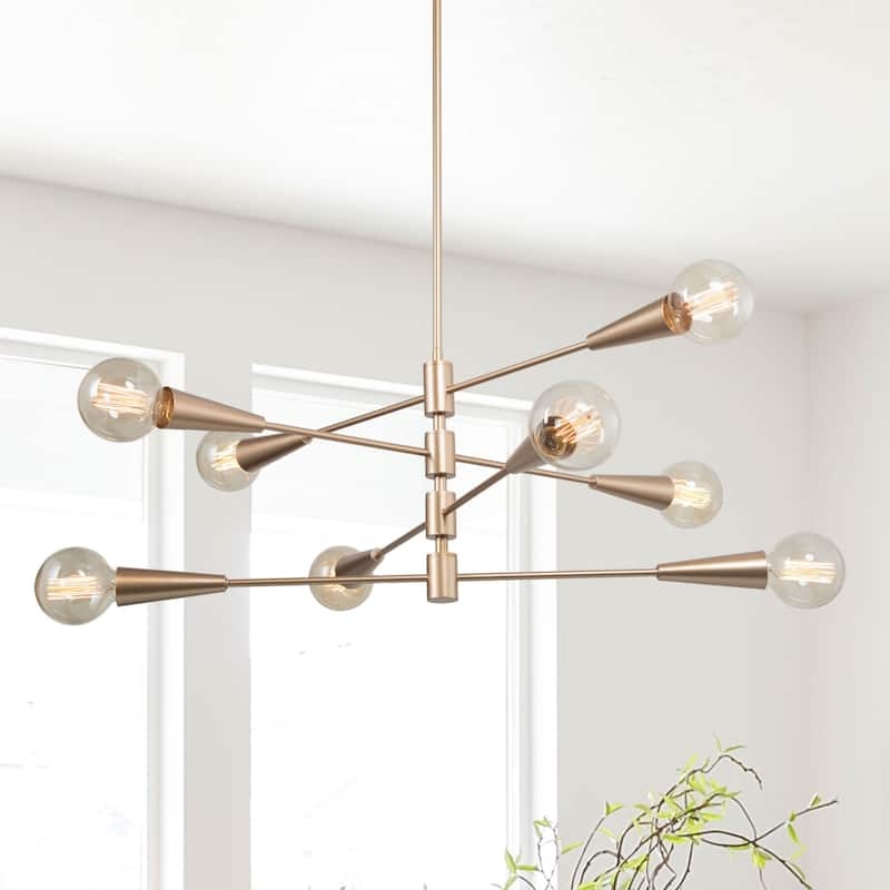 Sputnik Chandelier Eight Light Polished Gold Starburst Clear Glass