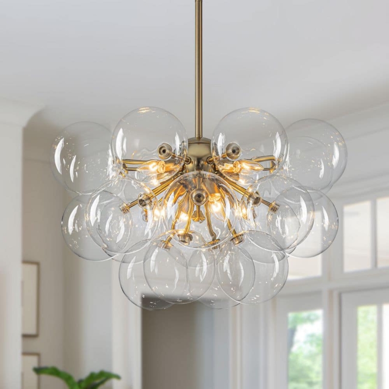 Sputnik Chandelier Gold 8-Light Clear Glass Globes Mid-Century
