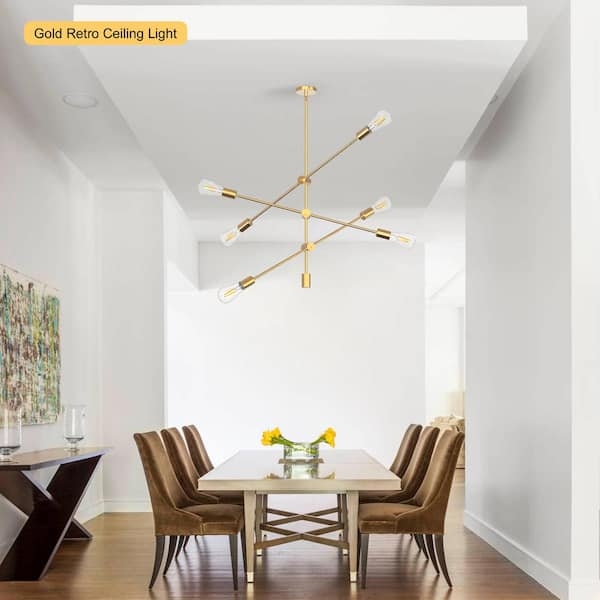 Sputnik Chandelier Gold Six-Light Adjustable Arms