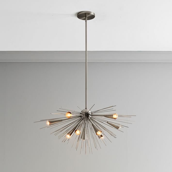 Sputnik Chandelier Mid-Century Modern 10-Arm Urchin Center Brushed Nickel