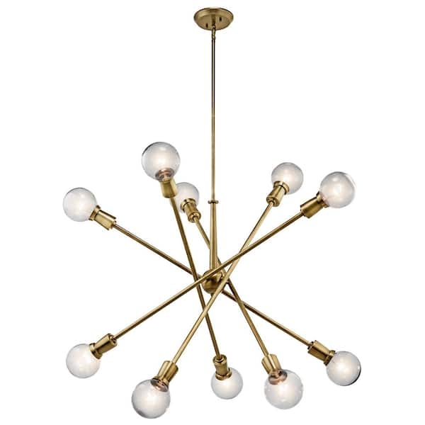 Sputnik Chandelier Natural Brass Ten Light Articulating Arms Mid-Mod
