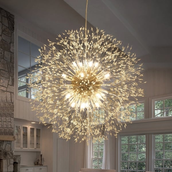 Sputnik Chandelier, Oversized Gold Scale, Faceted Crystal Bursts