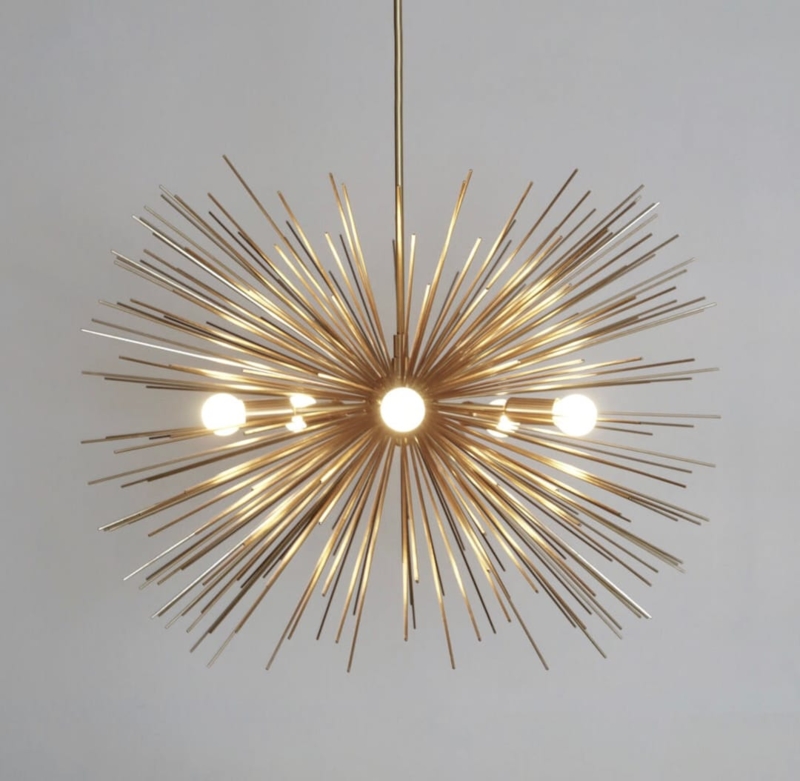 Sputnik Chandelier, Polished Finish, Edison Style Bulbs, Retro Multi-Arm