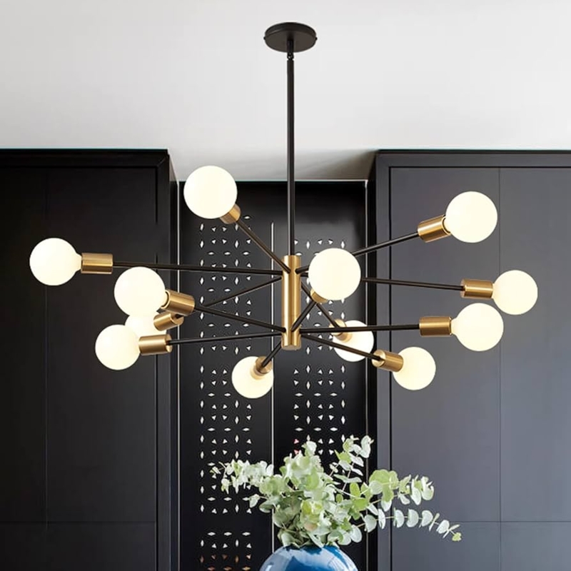 Sputnik Chandelier, Two-Tone Black and Gold, Industrial Modern