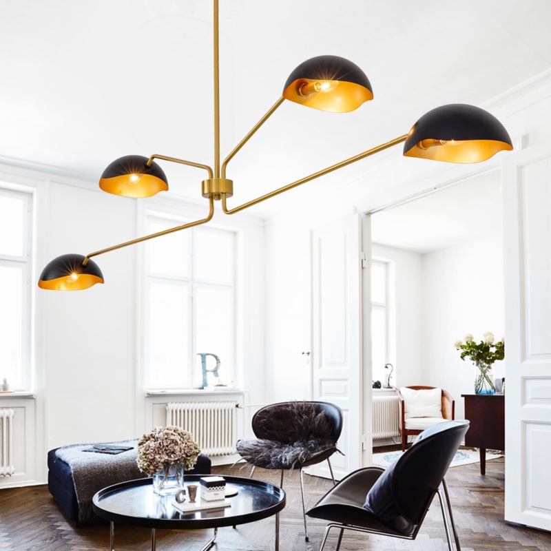 Sputnik Chandelier Two-Tone Gold Finish Mid Century Dining Light