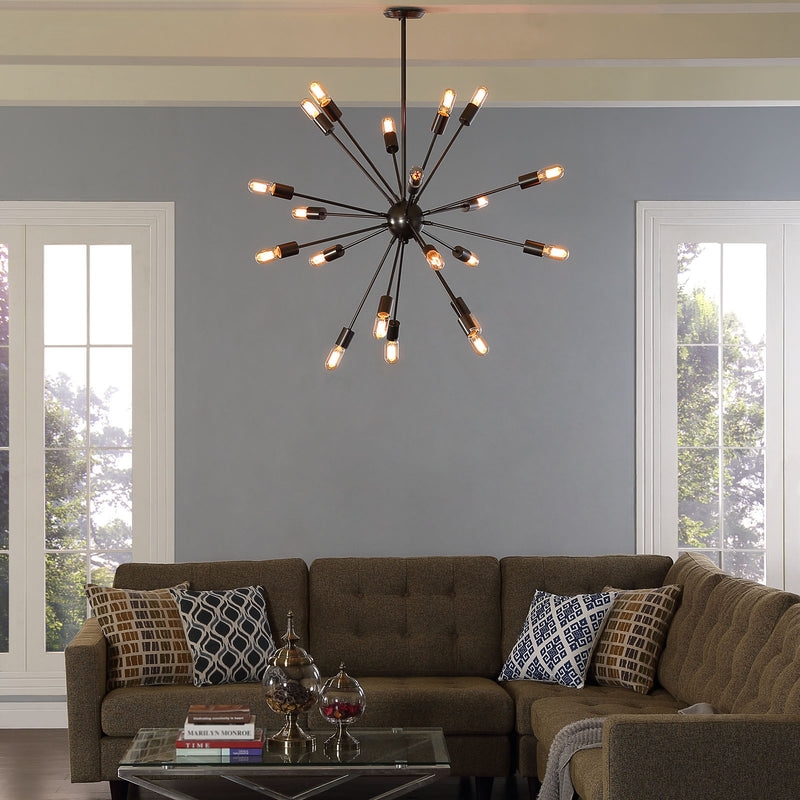 Sputnik Chandelier with High-Shine Radial Silhouette and Exposed Bulbs