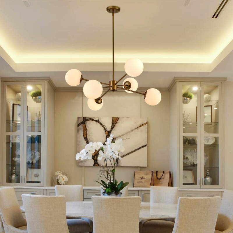 Sputnik Silhouette Chandelier with Polished Gold and Matte Black