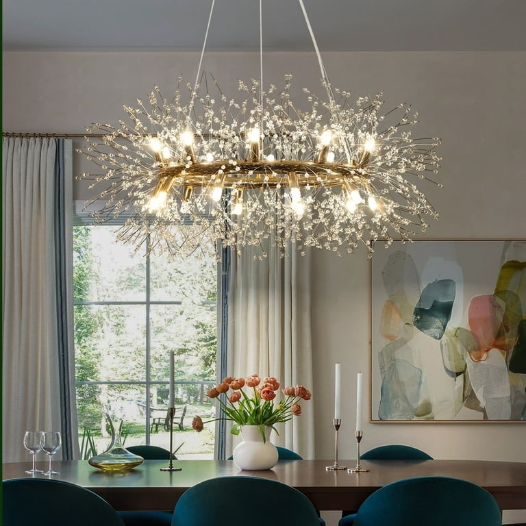Sputnik Wagon Wheel Chandelier Gold Finish Faceted Crystals