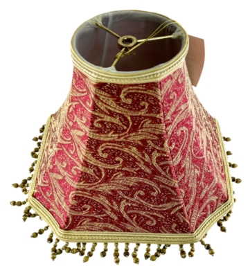 Square Lamp Shade Burgundy Fabric Beaded Tassel Fringe Glam Decor