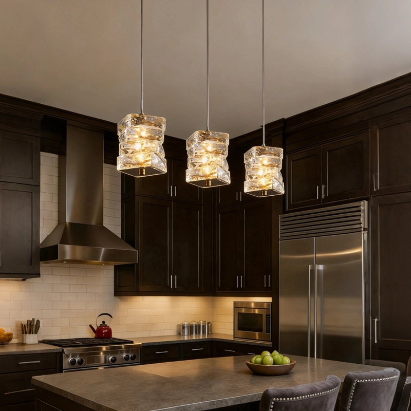 Stacked Crystal Prism Pendant Light, Modern Luxury Rectangular Chandelier