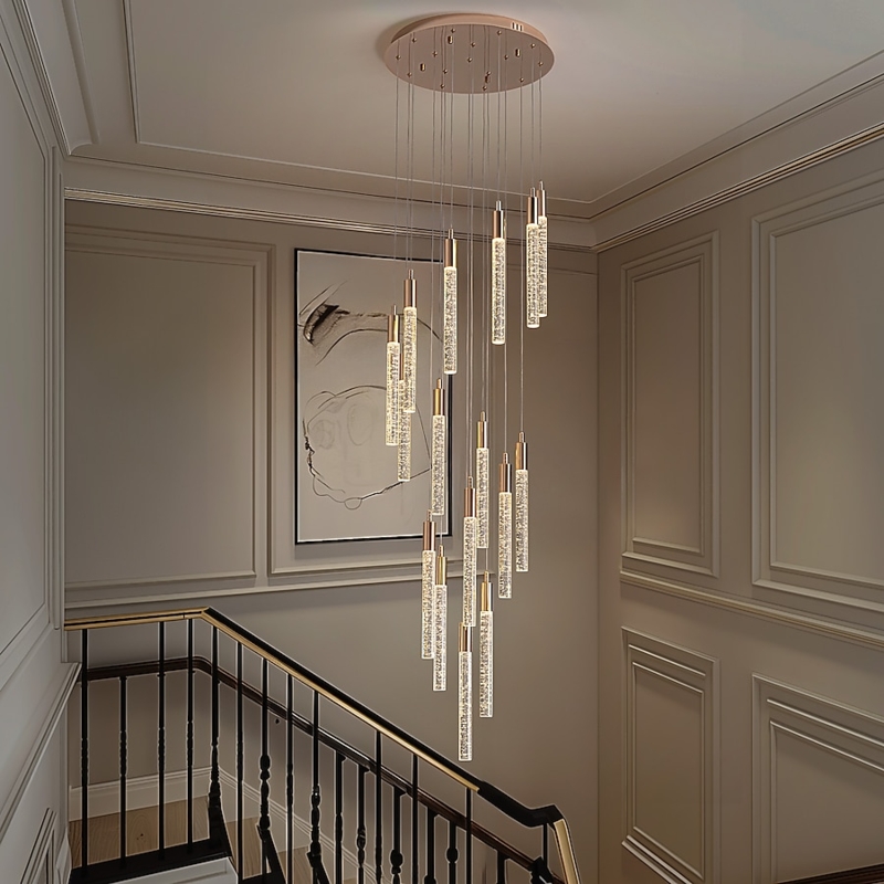Staggered Crystal Cylinder Chandelier with Matte Finish and Extra Long Drop