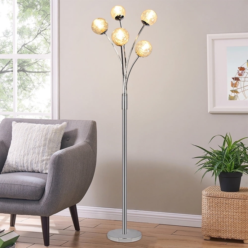 Staggered Floor Lamp Matte Black Frosted Globes Tree Design