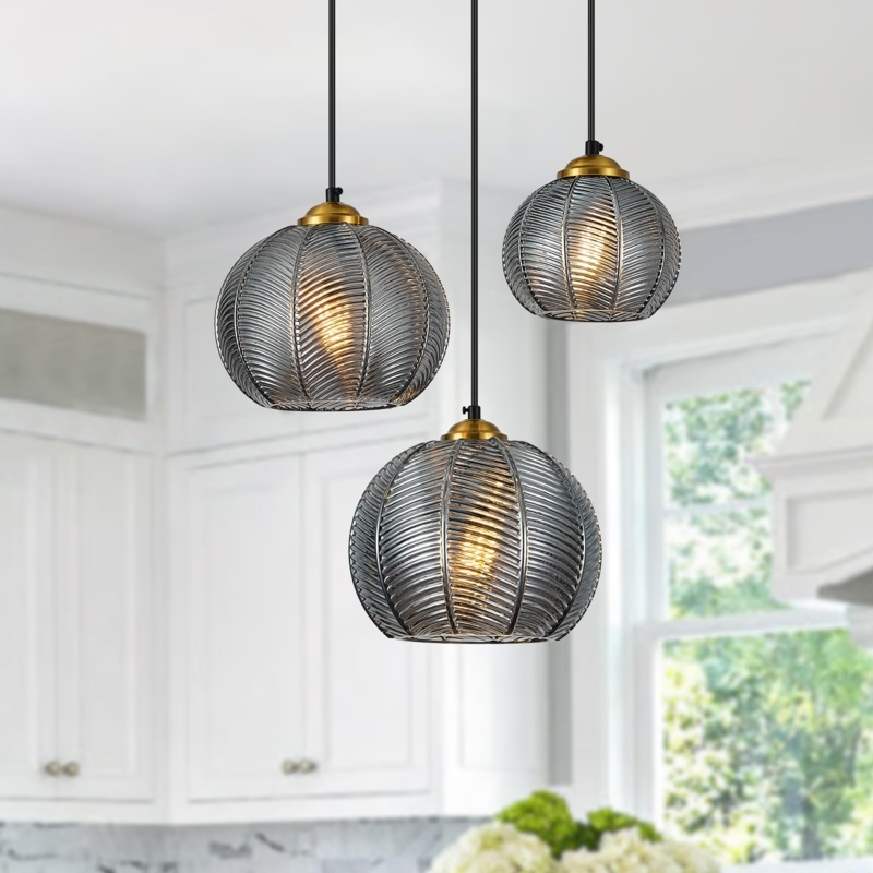 Staggered Globe Pendant Lights Glass Minimalist Dining Room