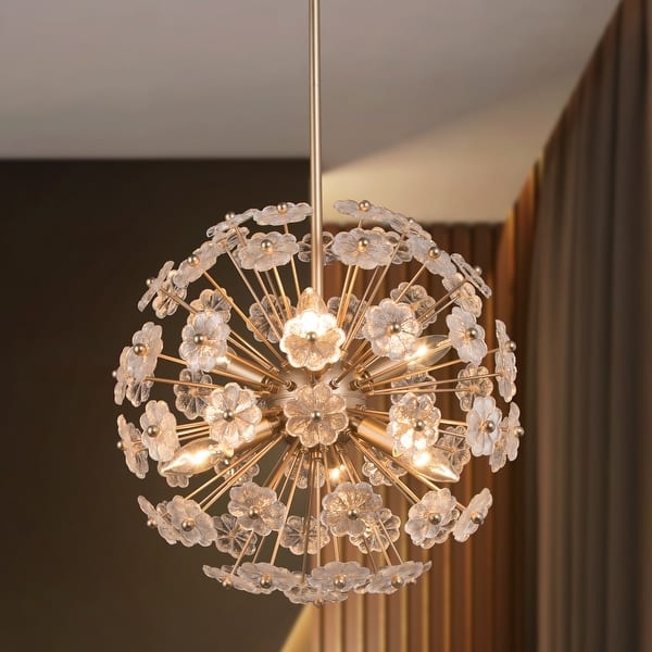 Starburst Chandelier, Gold Flower Ball Design, Floral Globe Pendant