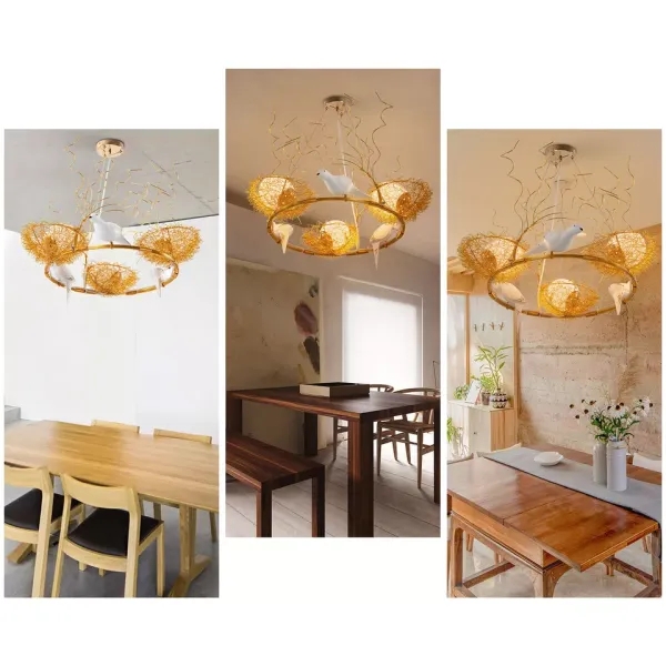 Statement Chandelier featuring Intricate Light Gold Bird Nest Mesh
