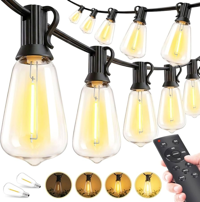 String Lights with Teardrop Edison Filaments and Remote Dimming