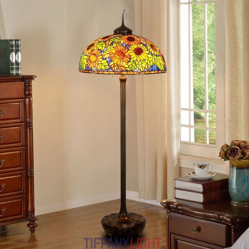 Sunflower Floor Lamp Tiffany Style Stained Glass Scrolled Base