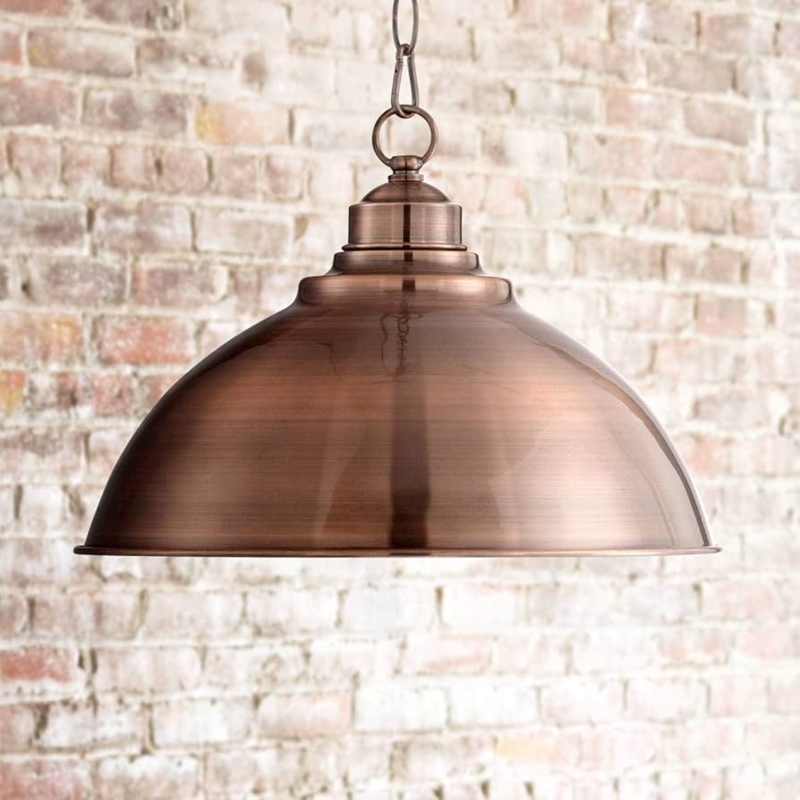 Swag Pendant Light with Brushed Copper Dome and Plug-In Chain