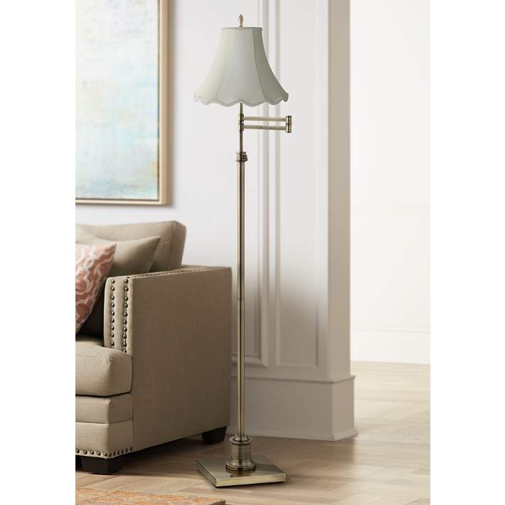 Swing Arm Floor Lamp Scalloped Shade, Brass Swing Arm Floor Lamp