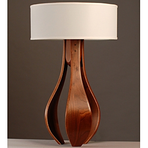 Table Lamp Arched Wood Base Rectangular Shade Sculptural Silhouette