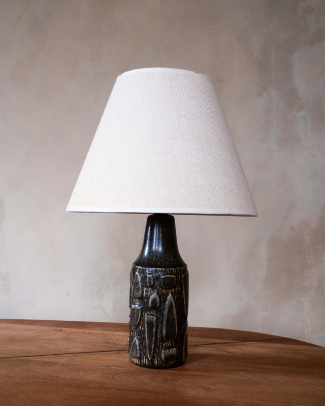 Table Lamp Asymmetrical Stacked Ceramic Base Pitted Texture Exposed Bulb